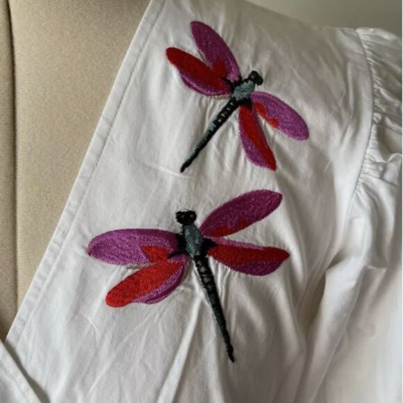 Trina Turk embroidered dragonfly balloon sleeve top SIZE L $220 - Picture 2 of 4